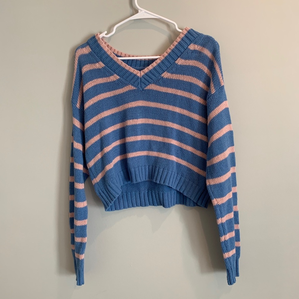 Blue And Pink Striped Sweater AEO